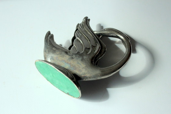 Image 1 of Servettenhouder - Servettenstandaard - Briefhouder - Verzilverd metaal - Zwaan - Vintage