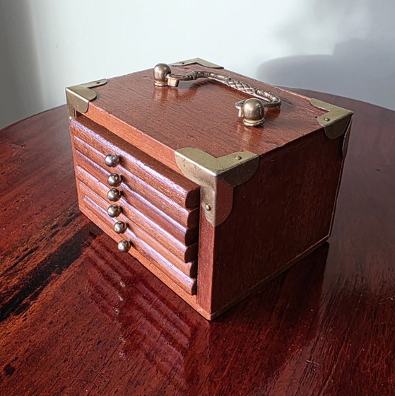 Image 1 of Set of 6 vintage wooden coasters with holder