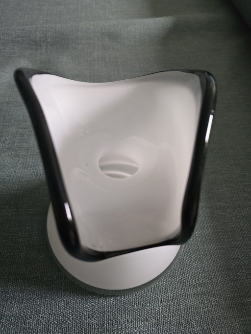 Vintage black and white vase designed by J. Sluczan-Orkusz for Glassworks Tarnowiec