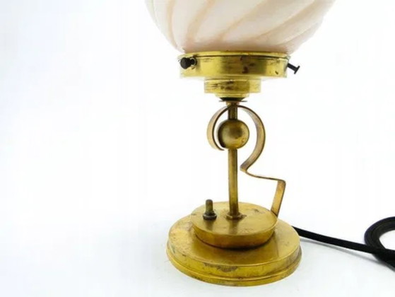 Art Deco Bauhaus German Bedside Lamp, 1940s, Table lamps, Glass, Metal, Black (photo 5 of 5)