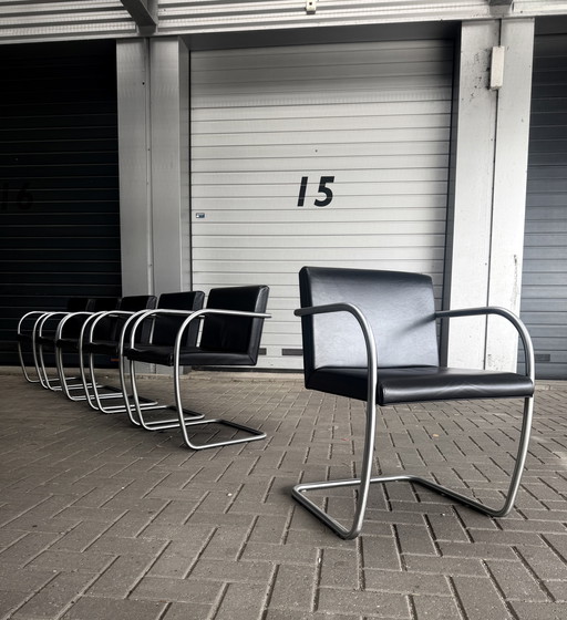 6 sedie Brno di Mies van der Rohe, Fasem, in pelle nera