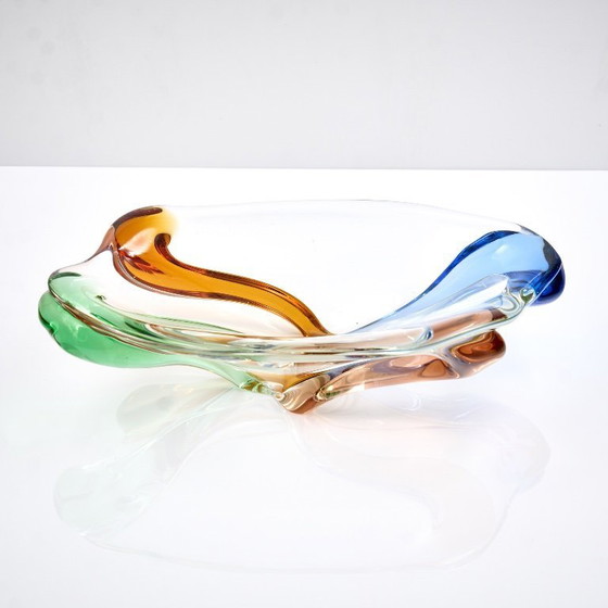 Image 1 of Vintage veelkleurige glazen schaal van František Zemek uit de Rhapsody-collectie