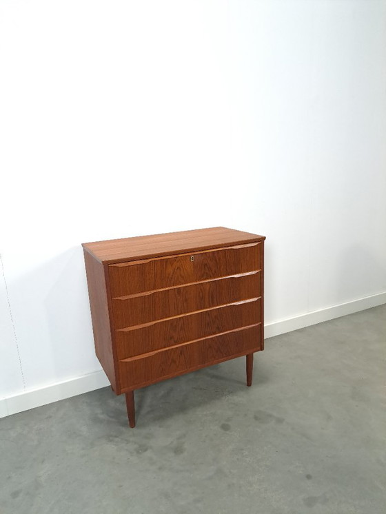 Image 1 of Danish teak chest of drawers with 4 drawers