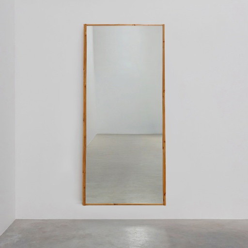 Large Vintage 1970s Ibiza style rectangular mirror with bamboo frame