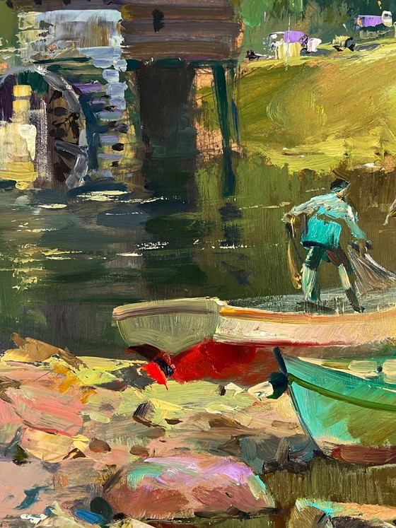 Image 1 of Fishermen on Boats near the Village