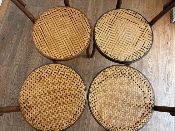 4x Thonet no 14 style chairs with excellent webbing seat, ZPM Radomsko, Dining chairs, Rattan, Wood, Beige (photo 2 of 10)