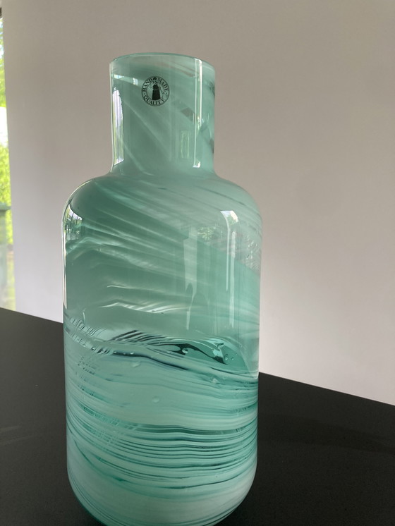 Image 1 of Mouth-blown vase in turquoise by Iina Vuorivirta