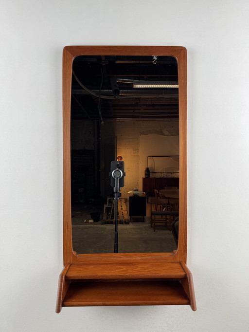 Mid-Century Modern Teak Mirror with Shelf