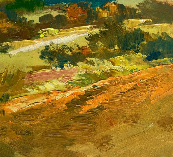 Image 1 of Original Oil Painting Summer Field Landscape Green expanses of fields