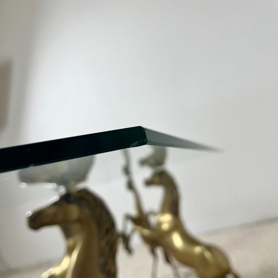Couchtisch im Hollywood-Regency-Stil, 6 patinierte Messingpferde und Glasplatte, 1970 – Couchtische, Brass (photo 16 of 23)