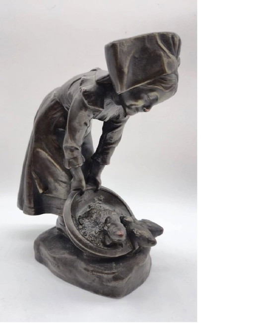 Albert Schultz “La ragazza delle oche” Scultura galvanica (finitura in bronzo) – Strasburgo intorno al 1900