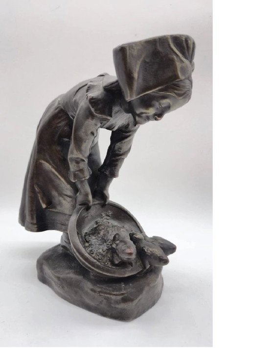 Image 1 of Albert Schultz “La ragazza delle oche” Scultura galvanica (finitura in bronzo) – Strasburgo intorno al 1900