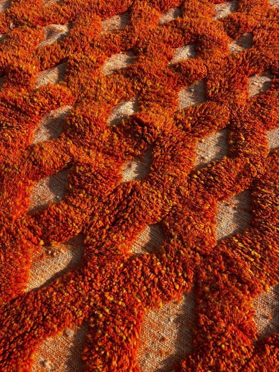 Image 1 of Orange Moroccan wool rug 250x250 cm– Handmade geometric rug – Contemporary Berber carpet – Custom wool area rug – Moroccan Beni 
