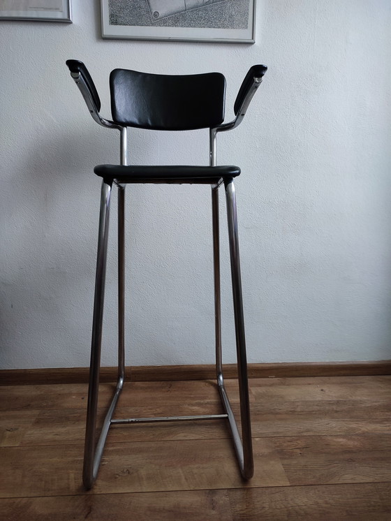 Image 1 of Vintage Children's Barber Chair 1950 Gispen Style Chrome & Black Barber Chair Children