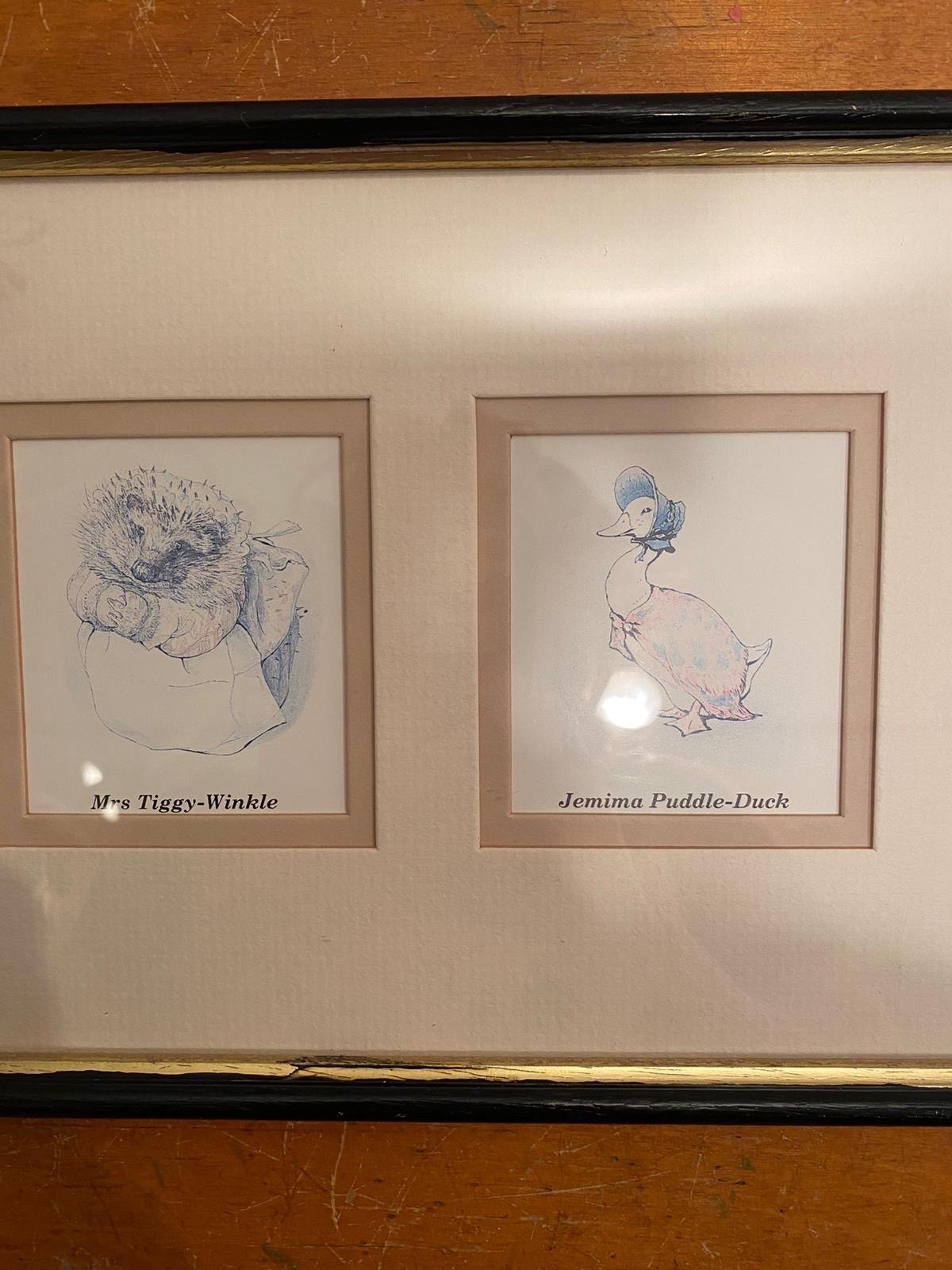 Beautiful original vintage frame 4 drawings Beatrix Potter from
