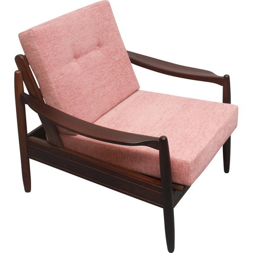 Sillón vintage rosa pálido de madera maciza, 1960