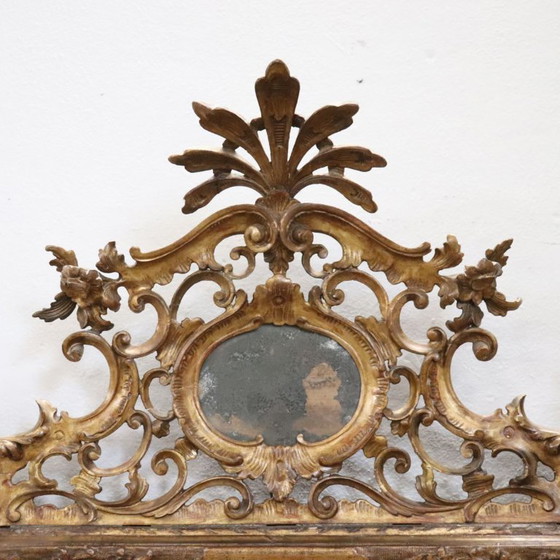 Antieke vergulde wandspiegel, Italië 19e eeuw, Hout, Glas, Gold, Barok (foto 4 van 14)