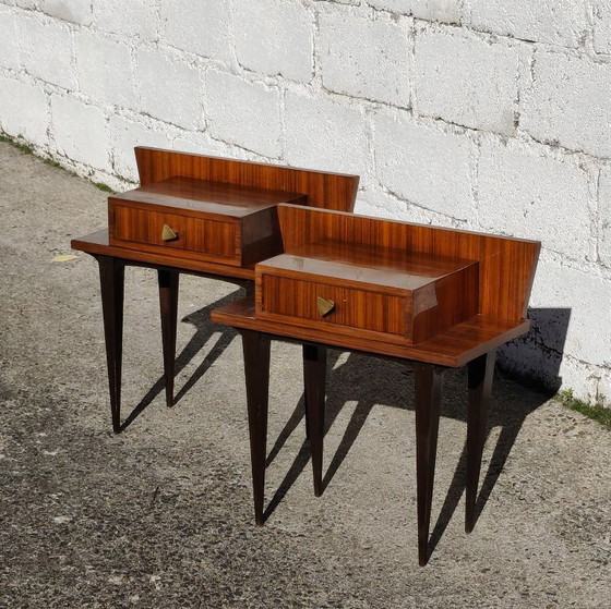 Paar Mid-Century Modern Nachttische aus Holz, Messing, Braun, Mid Century Modern (Foto 3 von 13)