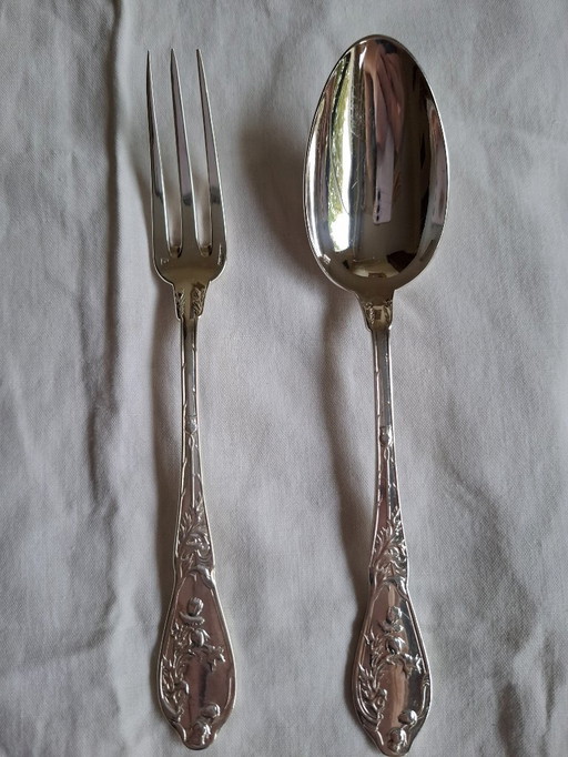 6 silver-plated Art Nouveau 'Chardons' cutlery sets