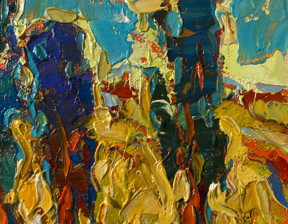 Image 1 of Original Oil Painting Colorful Nature Landscape Spring silence where you hear own heart