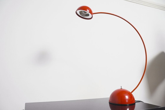 Image 1 of Red Italian Desk Lamp Vintage Lacri Space Age Table Lamp Curved Arched Lamp Metal Postmodern Halogen Light Made in Italy