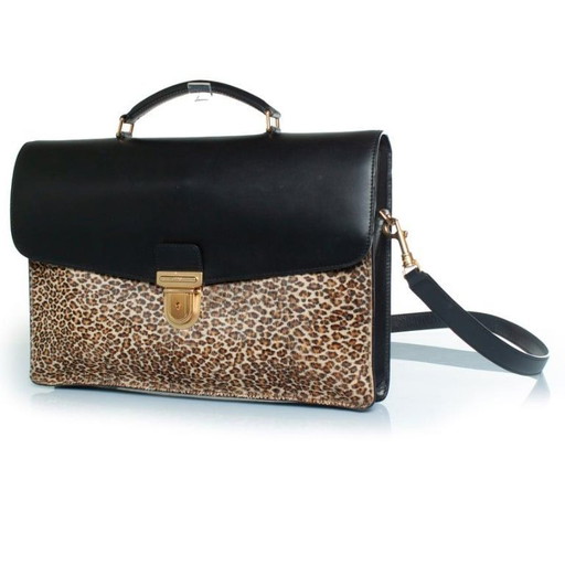 Borsa da lavoro Celine in pelle con stampa leopardata nera e marrone