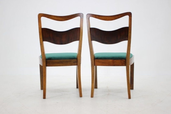 Image 1 of Set of Four Czechoslovakian Art Deco Refurbished Walnut and Velvet Dining Chairs, 1930s