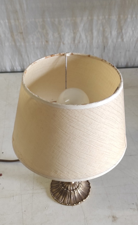 Image 1 of Brass table lamp with paper shade - mid-20th century