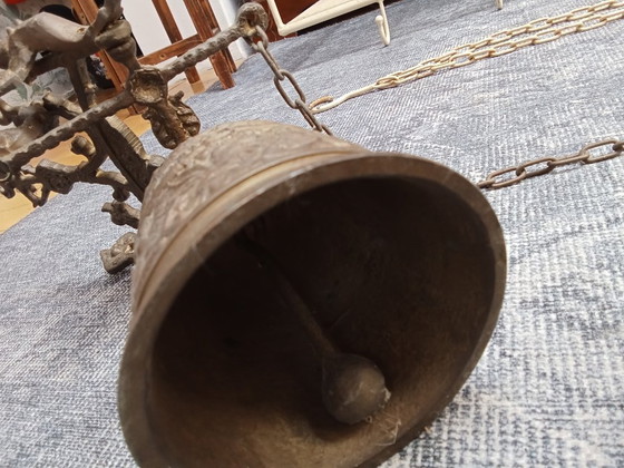 Image 1 of Oude Klooster Bel Deurklopper Met Engel En Mythologisch Figuur