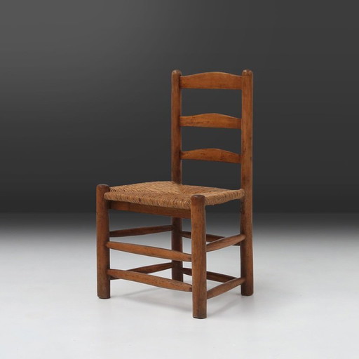 Französischer Wabi-Sabi-Stuhl aus Holz und Korbgeflecht, 1850er Jahre