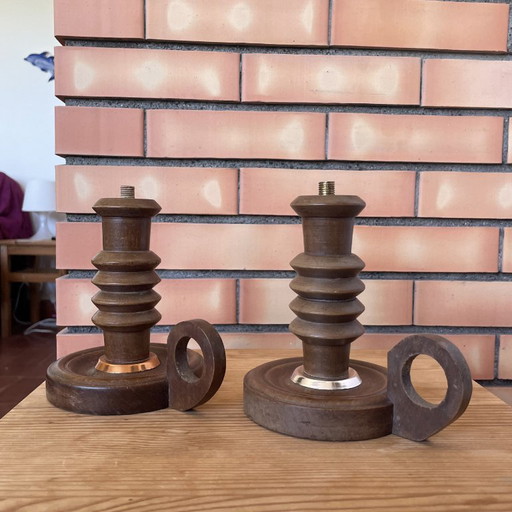 Pair of Rustic Vintage Wooden Table Lamps – tafellampen (photo 2 of 5)
