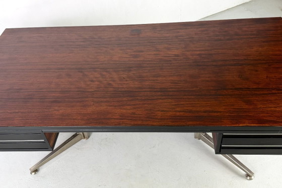 Executive Desk by Abbondinterni, Italy - 1970s, Wood, Metal, Brown, Mid Century Modern (photo 7 of 13)
