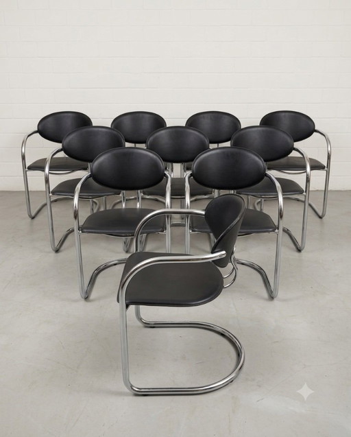 Set of 11 vintage cantilever chairs by Effezeta (attributed) – Italian Bauhaus design (1980s)