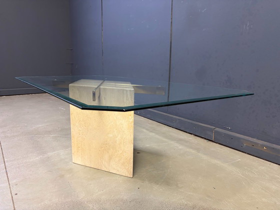 Travertine And Brass Coffee Table By Artedi, 1980s – Glass, Metal (photo 8 of 9)