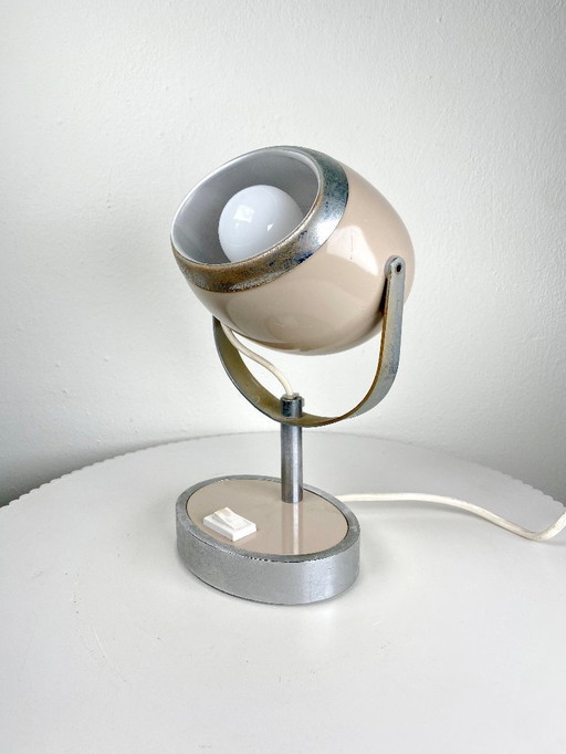 Vintage Space Age Table Lamp – Beige & Chrome Eyeball Retro Spotlight Lamp - 1960s / 1970s Design Lighting