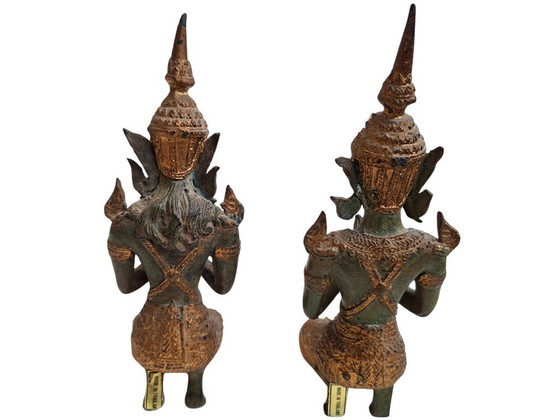 Image 1 of Pair of Bronze Thepphanom Statues – Thai Guardian Angels – Vintage