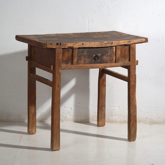 Tavolo antico in legno massello – Tavolino cinese con cassetto – circa 1900 – Console, Rustic (photo 4 of 40)