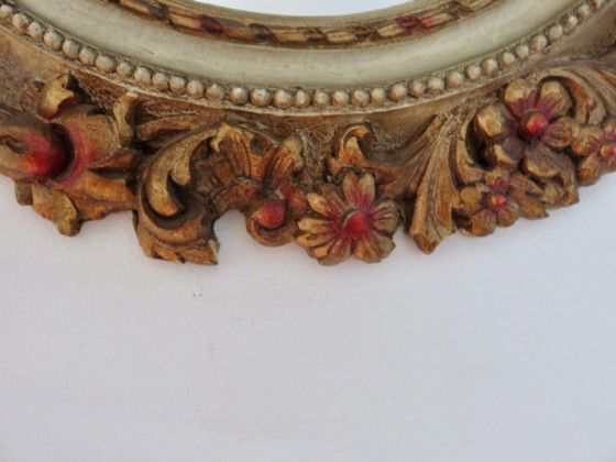 Grand Miroir Mural, Rond, Baroque, 1970, Motifs Floraux – Polyester (photo 4 of 17)