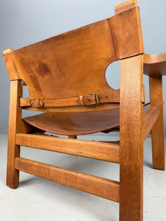 Image 1 of 2x Børge Mogensen Cognac-Leder und Eiche, spanischer Stuhl für Fredericia, 1960