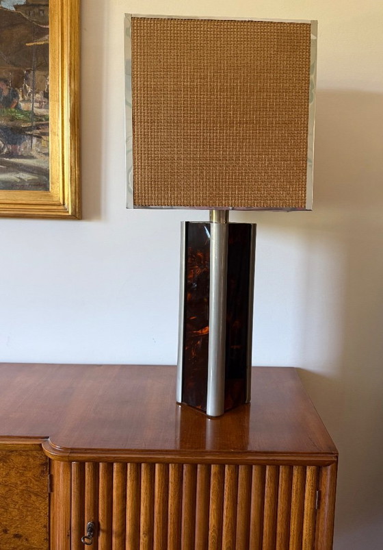Romeo Rega, Hollywood Regency table lamp, Italy, 1970s, Rattan, Metal, Brown, Mid Century Modern (photo 10 of 15)