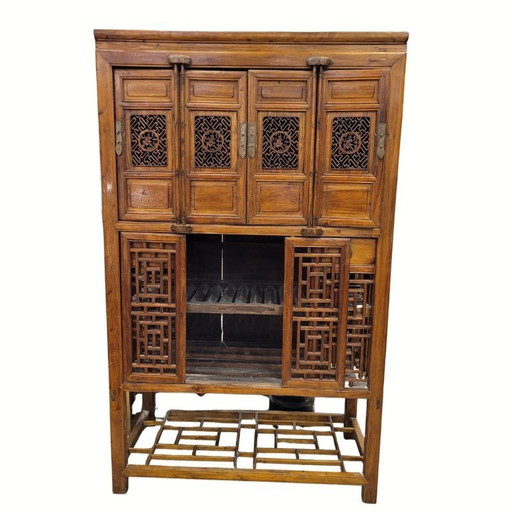 Mueble / Armario “Gabinete de erudito”, madera de olmo, trabajo de celosía, Dinastía Qing, s. XIX – China