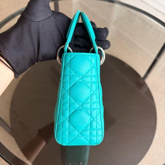 Image 1 of DIOR LADY MINI - CANNAGE LAMMLEDER CYANBLAU SILBERNE BESCHLÄGE VERSTELLBARER RIEMEN