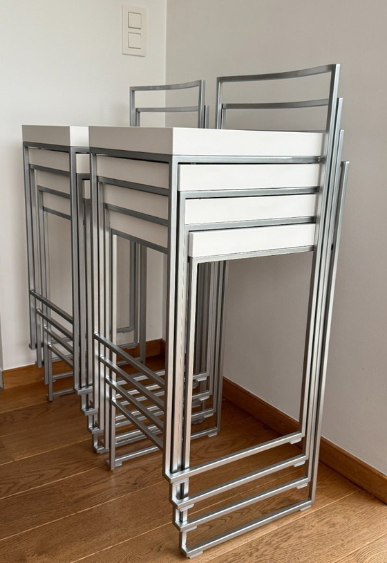 Lapalma CUBO stapelbarer minimalistischer Hocker – Barhocker, polished steel, Wood (photo 11 of 12)