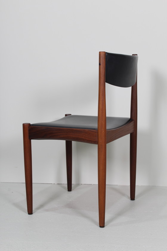 Image 1 of 4X Vintage Danish Design Dining Chairs - Teak, Black Skai, 1960s |.