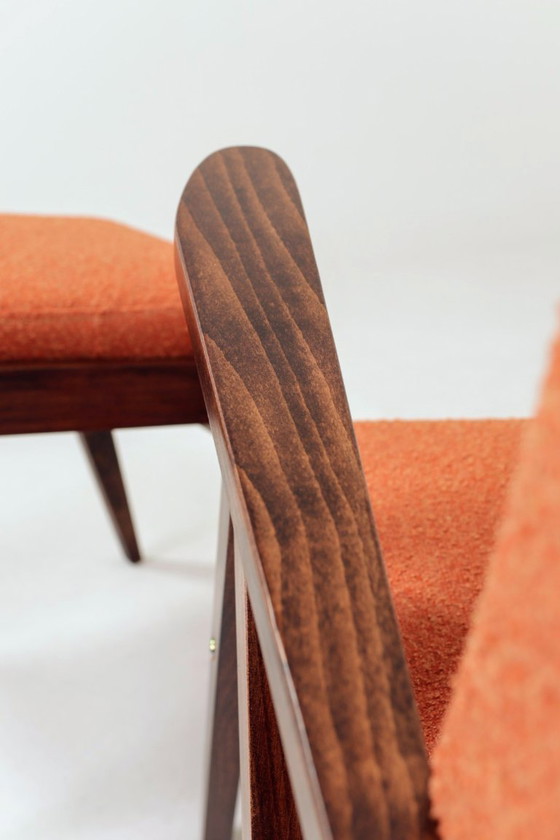 Image 1 of Vintage armchair and footrest set terracotta orange bouclé  