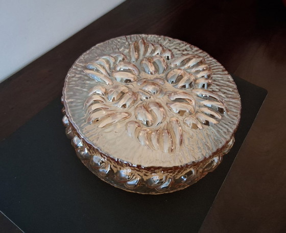 Image 1 of 2 amber-colored glass ceiling lamps from the 60s/70s