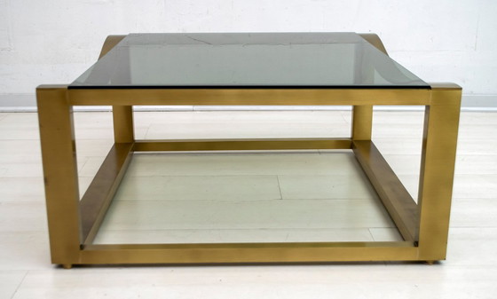 Image 1 of Luciano Frigerio Mid Century Modernes italienisches Design Couchtisch aus Messing, 1970er Jahre