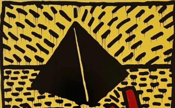 Image 1 of Keith Haring: "Red Dogs with Pyramid, 1982". Lizensiert von Artestar New York. In ausgezeichnetem Zustand.