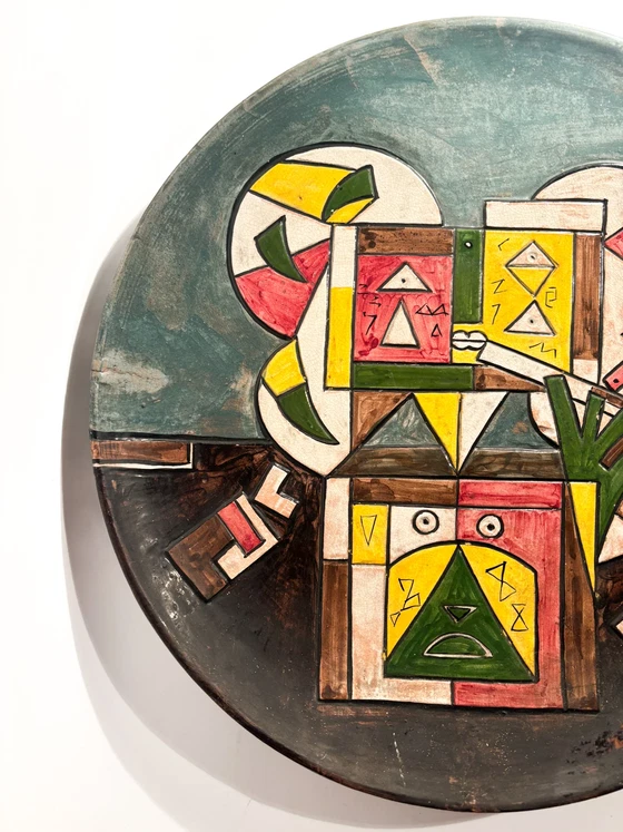 Grande assiette en céramique décorée en relief et peinte par Ibrahim Kodra, années 1970 – Objets déco (photo 3 of 10)