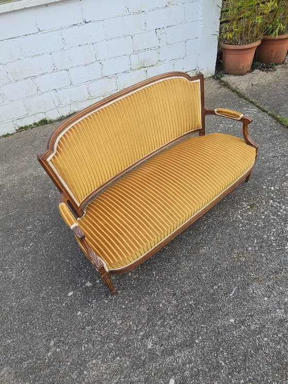 Image 1 of French Antique green Velvet Sofa - Solid Wood Lounge Seater-Claude Sené Style - Louis XVI-late 1900th